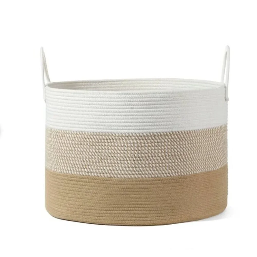 CASA LIFE DESIGNS Large Storage Durable Basket W Handles Brown White 14